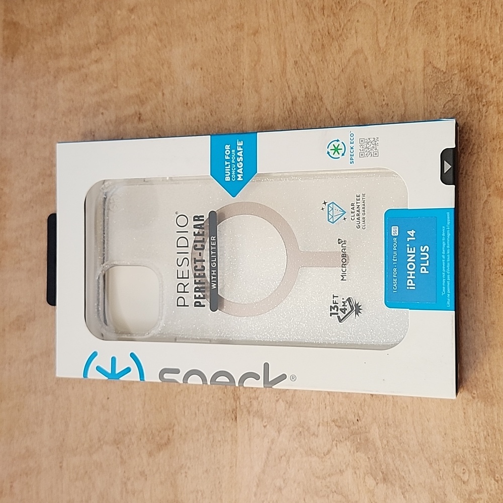 Speck Presidio Perfect Clear with Glitter, iPhone 14 Plus (6.7”) Phone Case
